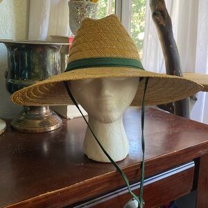 Summer Club Men's Large Tan Lifeguard Sun Protection Straw Hats Brim Chin Strap